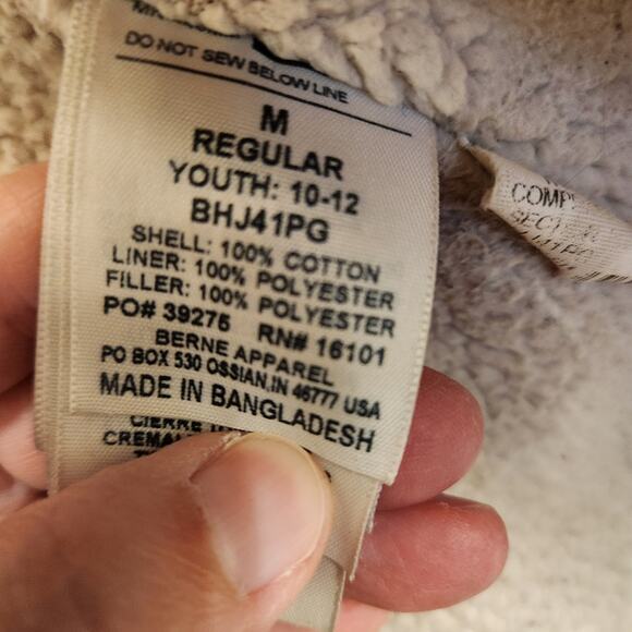 BERNE Duck Canvas Jacket Youth Medium R 10-11 Pink Sherpa Lined Hood Pocket Barn - Picture 5 of 12